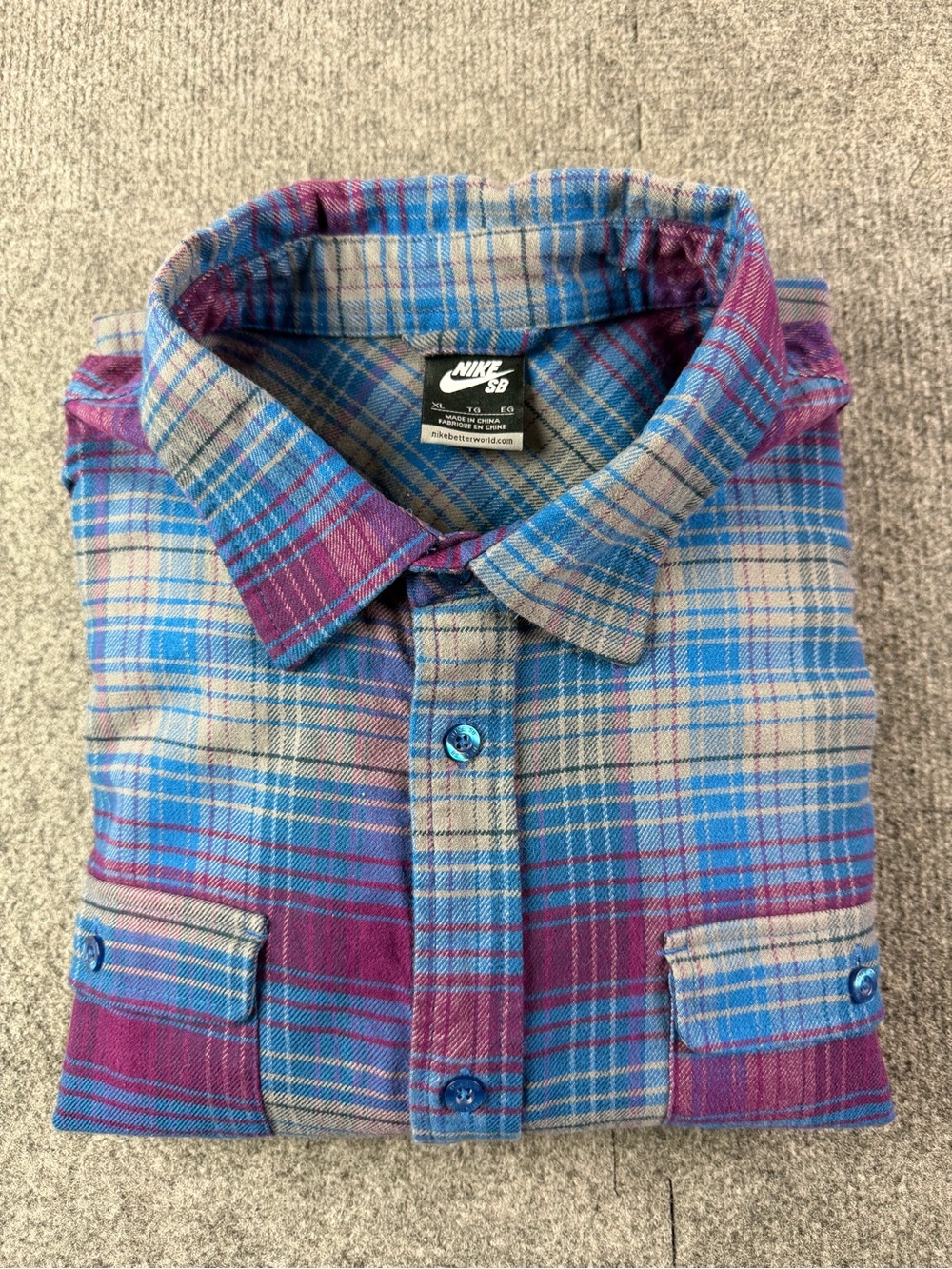 Nike SB Mens Cotton Blend Long Sleeve Plaid Flannel Shirt Size XL Blur/Red